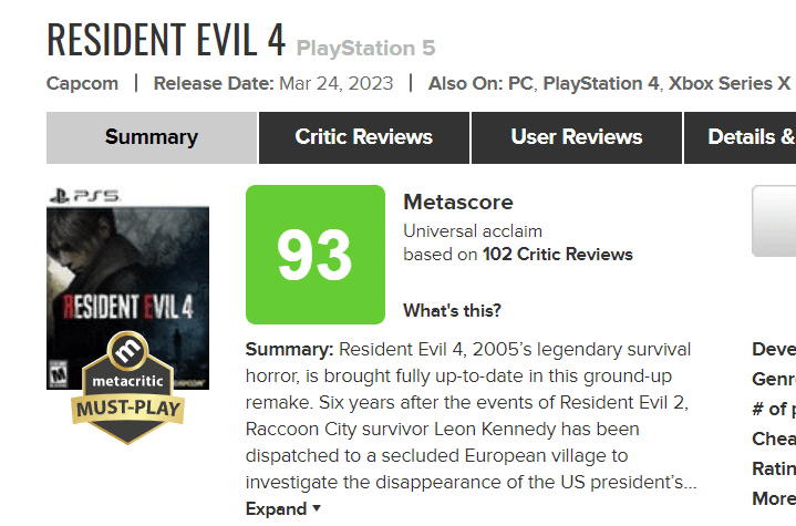 Test Resident Evil 4 Remake : les notes sont tombées, le Metascore est  impressio