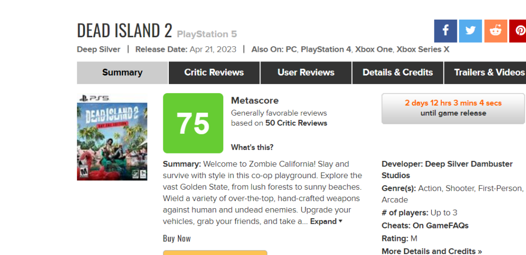 Nota de Dead Island 2 no Metacritic é revelada