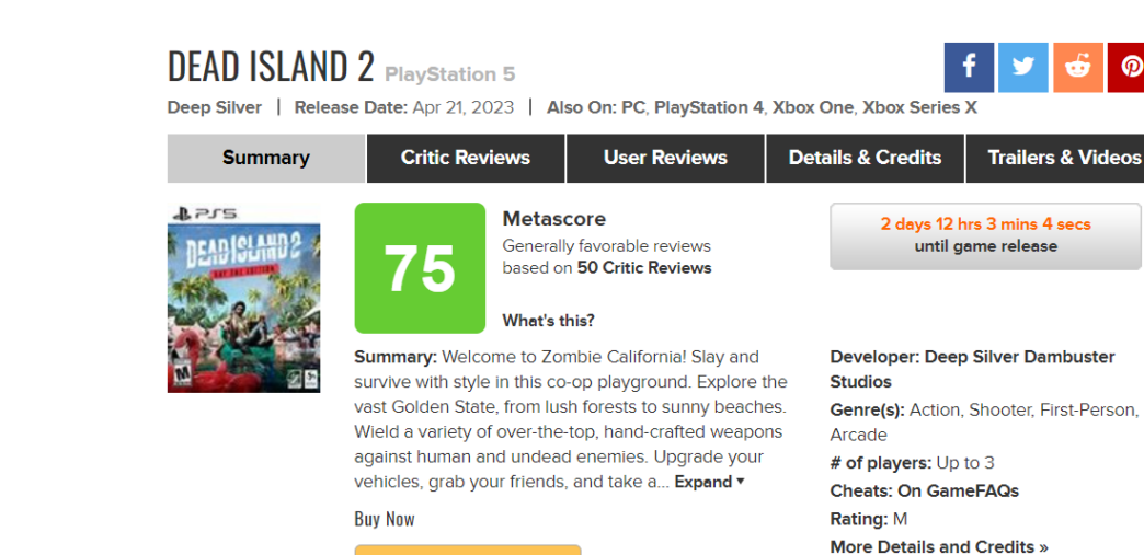 metacritic on X: Dead Island 2 reviews will start going up in a