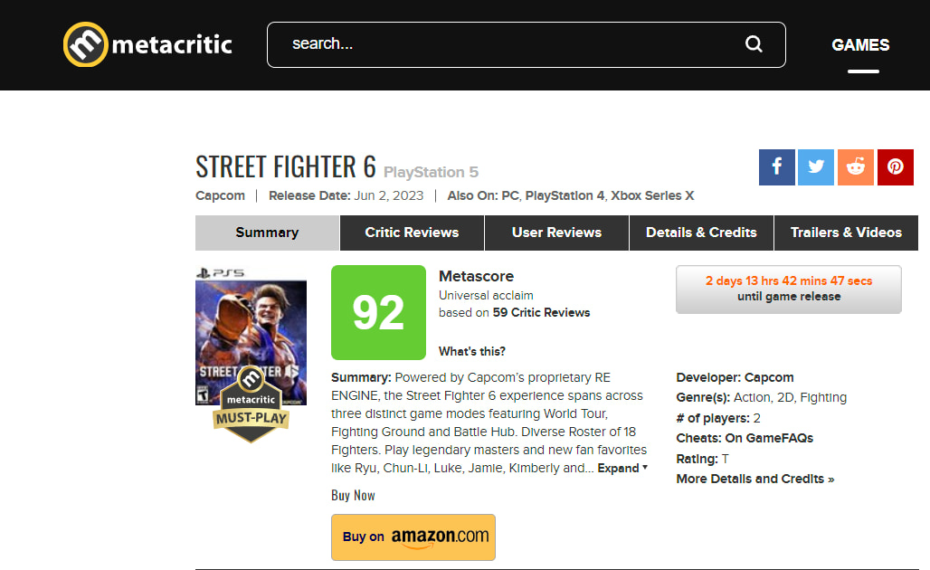 Street Fighter 6 volta ao pódio e conquista 92 no Metacritic