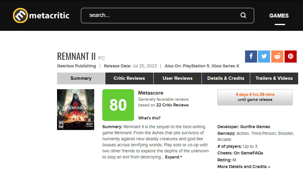 Um soulslike de peso: Remnant 2 estreia com 80 no Metacritic