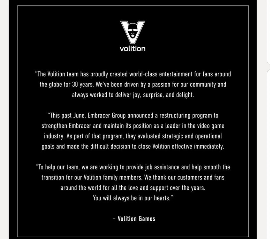 Saints Row estúdio Volition Games fechamento