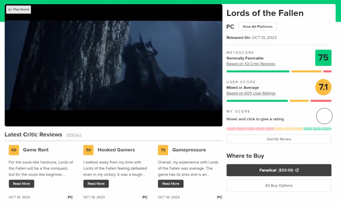 Lords of the Fallen atinge 1 milhão de unidades vendidas