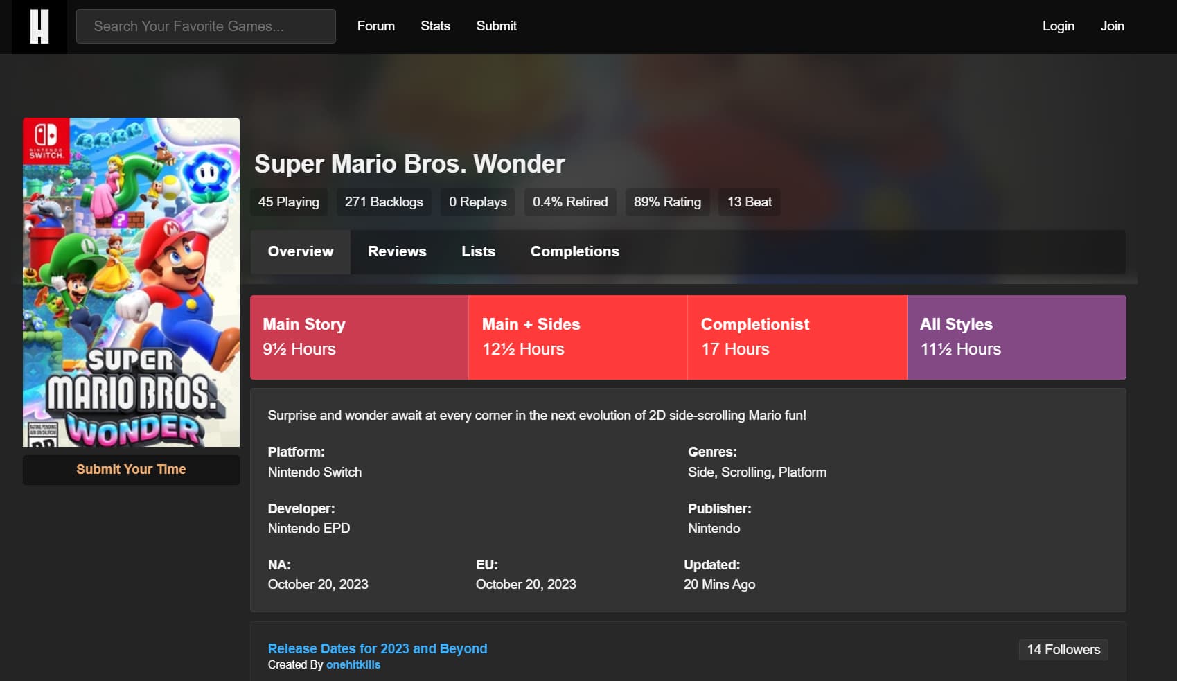 Super Mario Wonder How Long to Beat