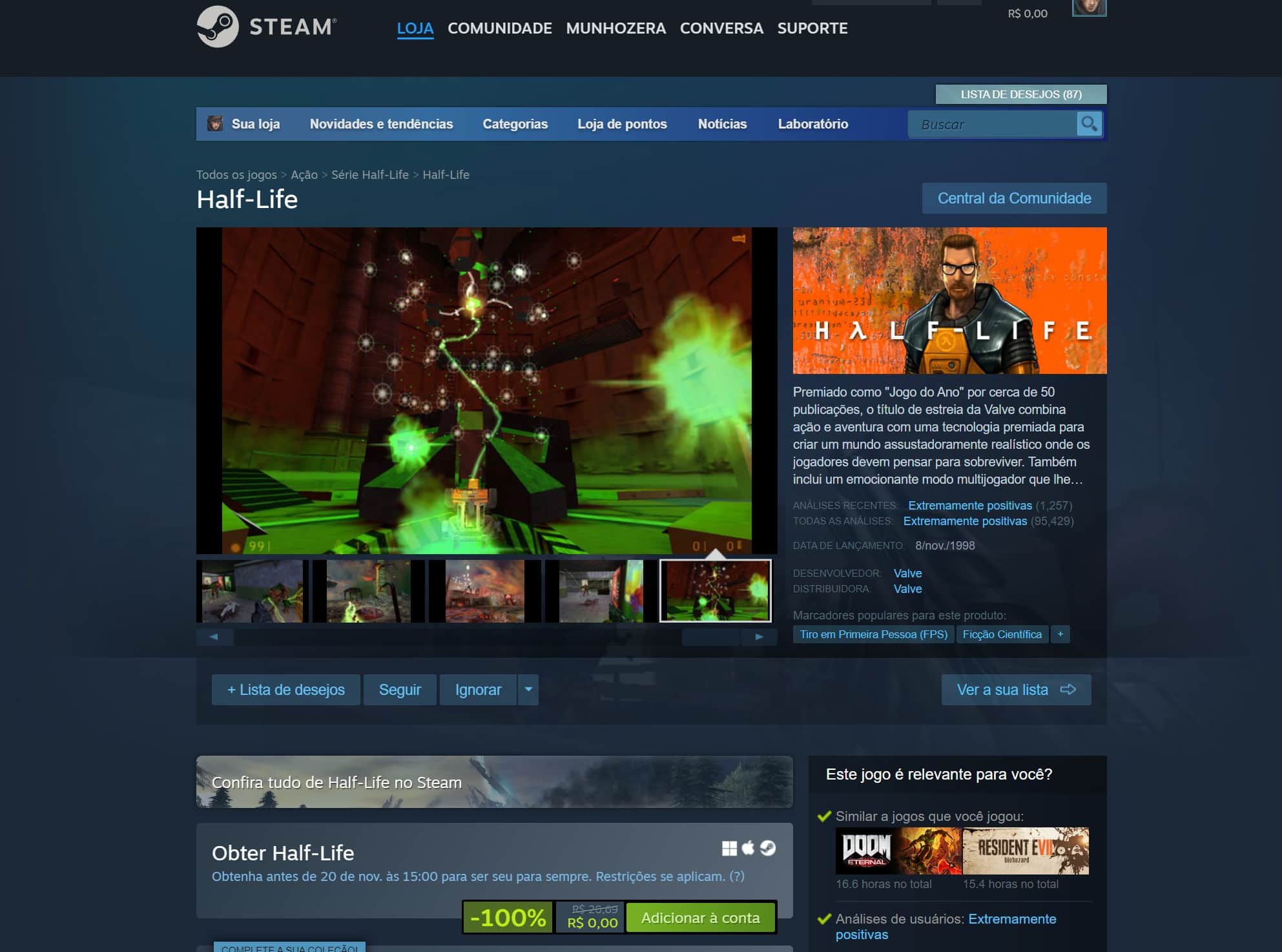 Toda a franquia de Half-life de graça na Steam!