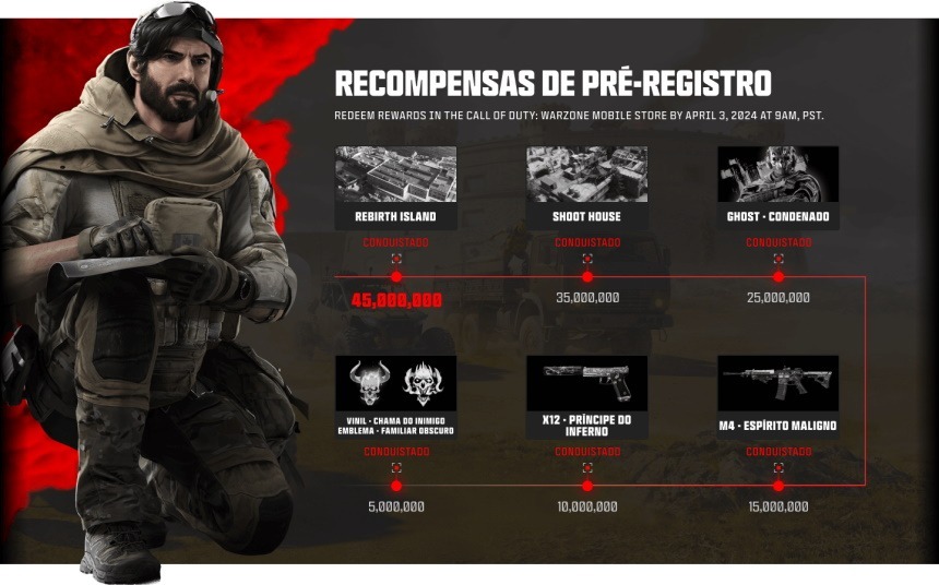 Call of Duty Warzone Mobile - recompensas do pré-registro