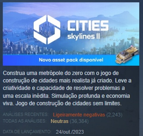 Cities Skylines 2 - avaliações negativas