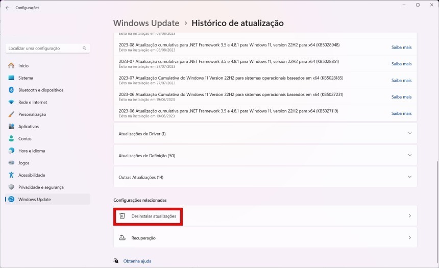 Como remover a atualização do Windows 11 - Passo 3