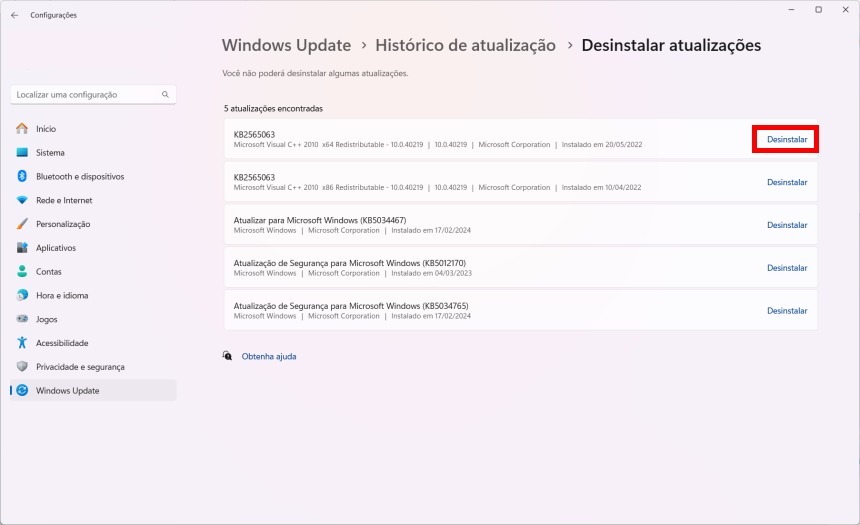 Como remover a atualização do Windows 11 - Passo 4