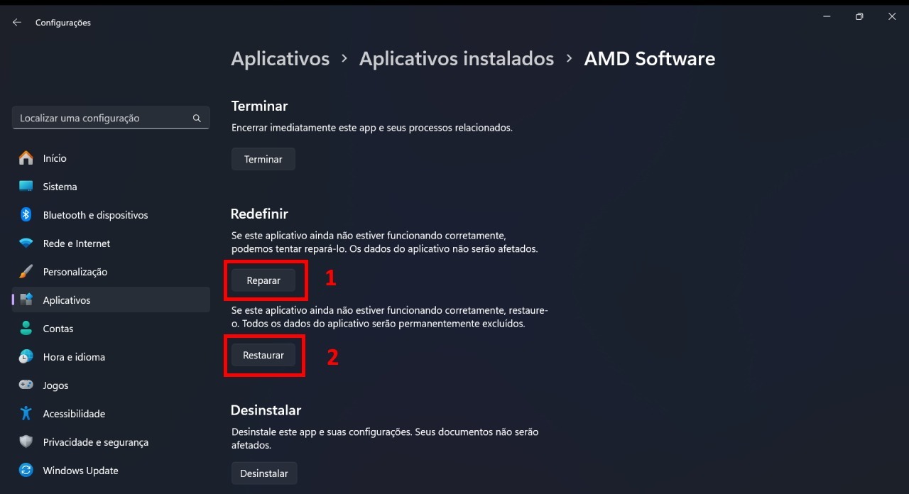 Como resolver problema do Windows 11 com AMD - passo 2