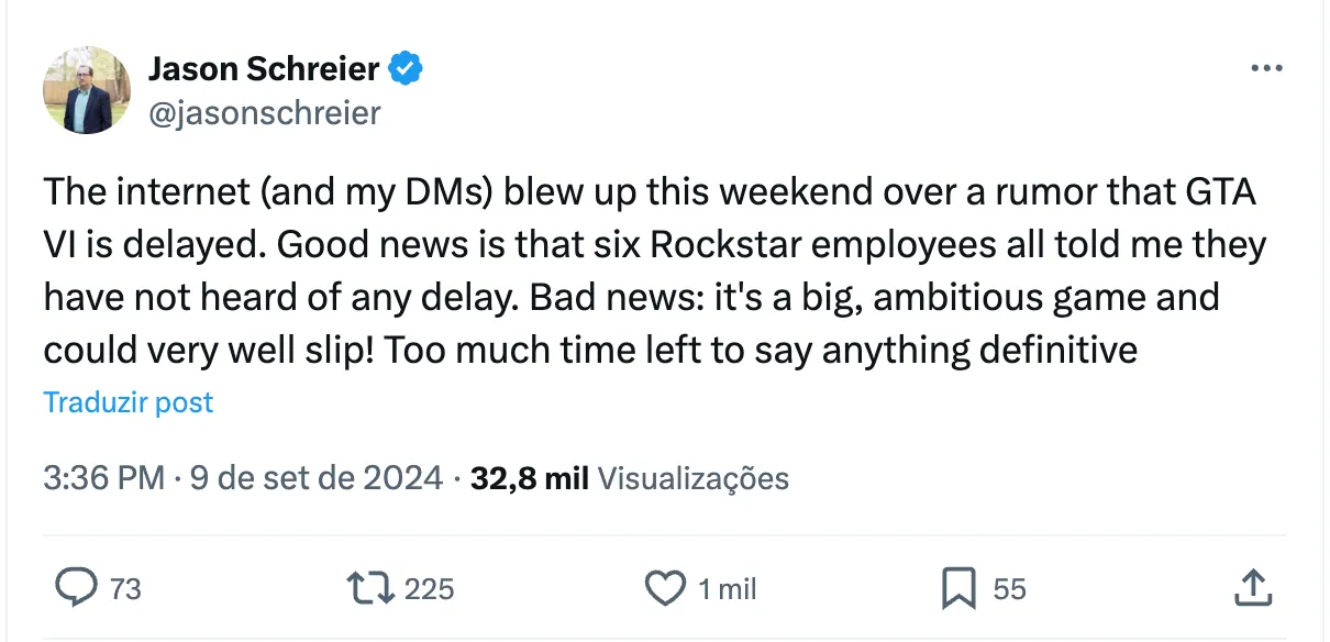 GTA 6 adiamento Jason Schreier