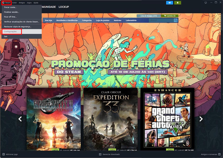 Como usar a ferramenta de monitorarmento de desempenho da Steam - Passo 1