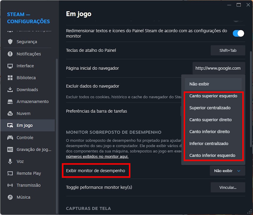 Como usar a ferramenta de monitorarmento de desempenho da Steam - Passo 3