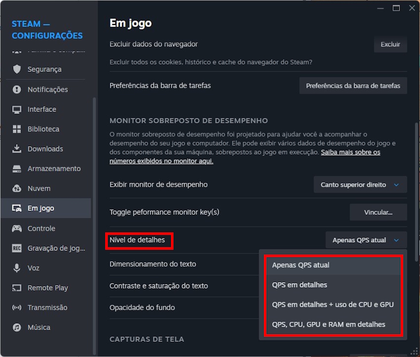 Como usar a ferramenta de monitorarmento de desempenho da Steam - Passo 4