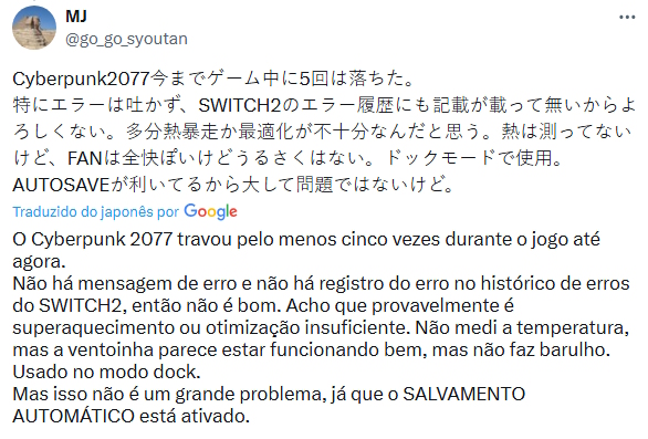 Switch 2 apresenta travamentos