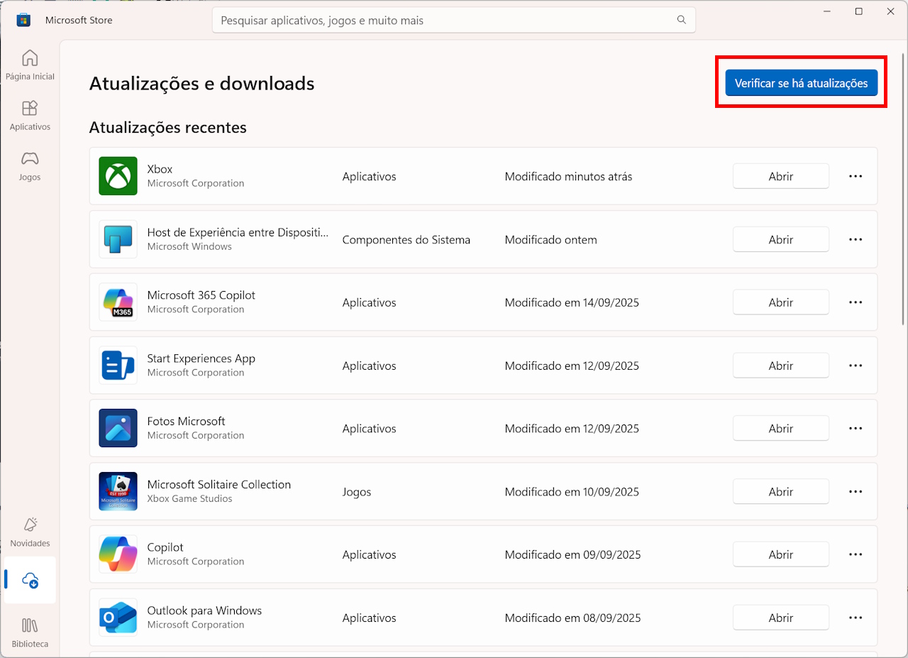 Como atualizar app do Xbox