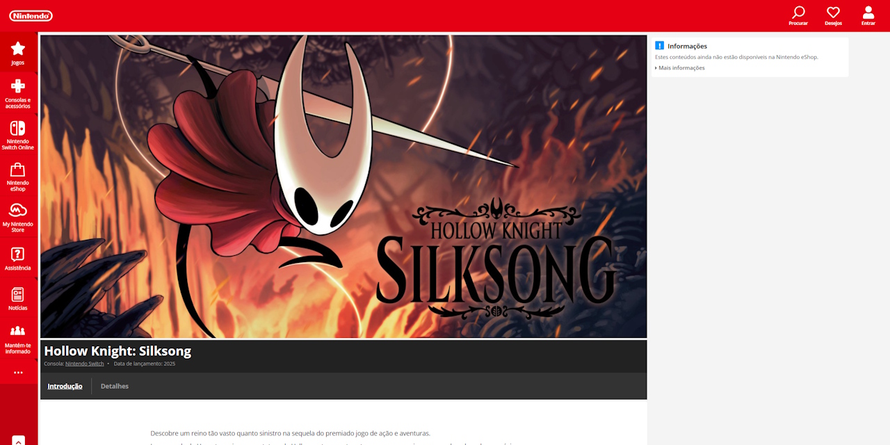 Erro na eShop - Hollow Knight Silksong