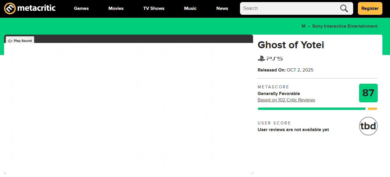 Ghost of Yotei Metacritic