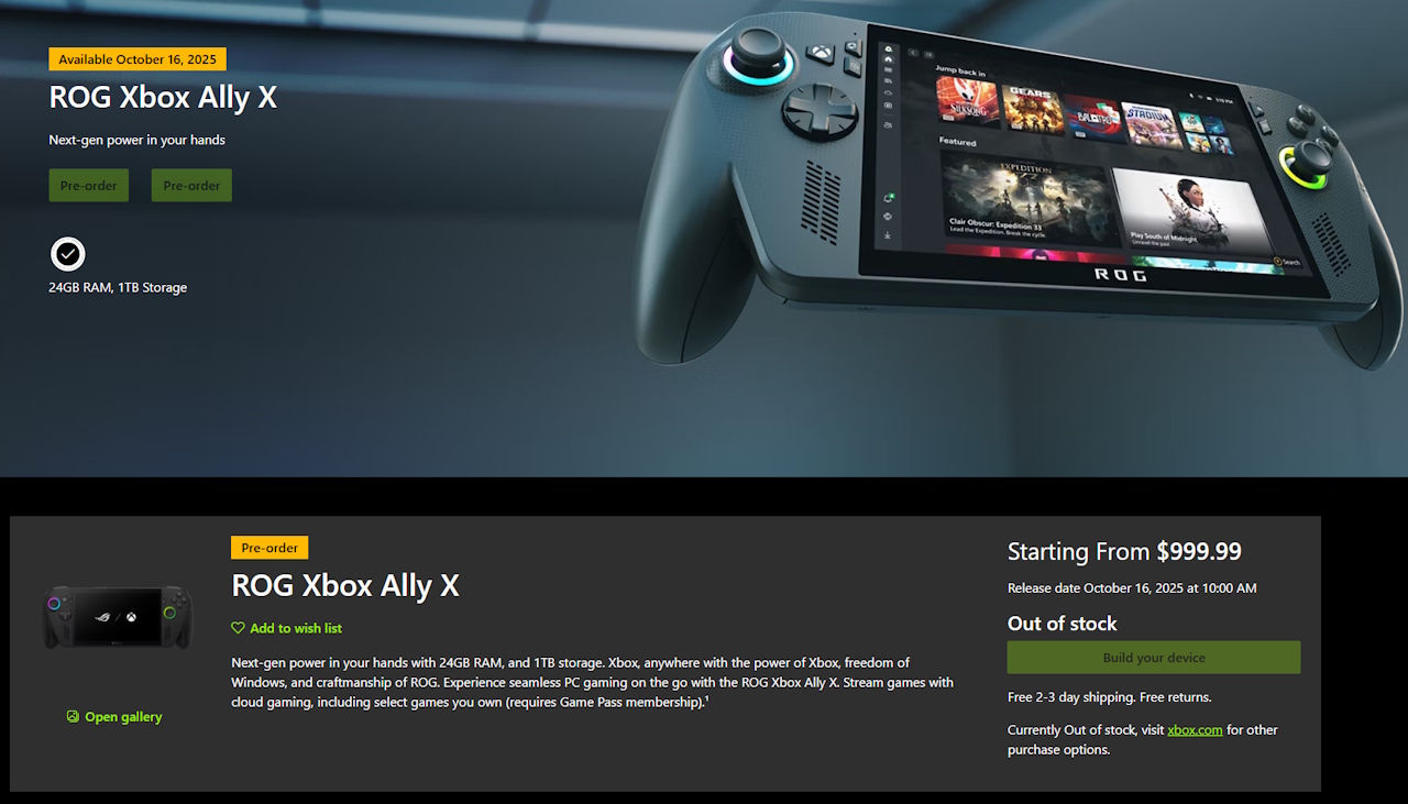 ROG Xbox Ally ROG Xbox Ally X fora de estoque