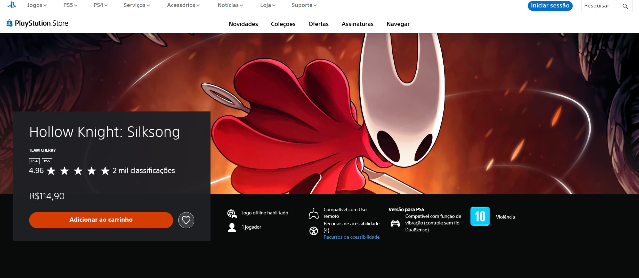 Preço Hollow Knight Silksong