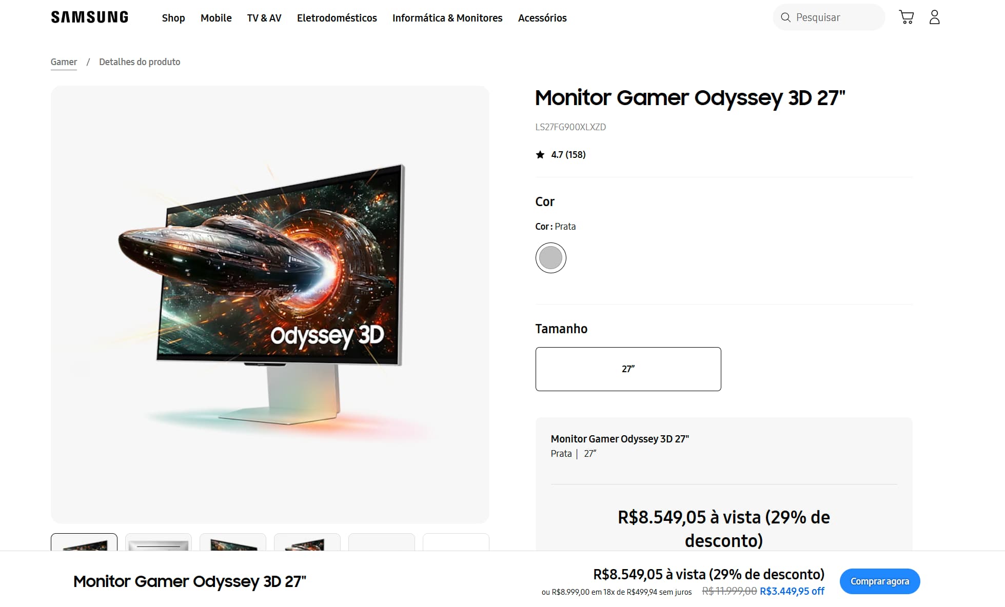 Odyssey 3D Samsung Odyssey 3D preço