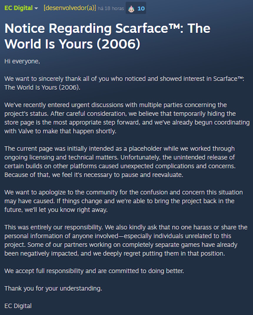 Scarface Scarface The World is Yours é removido das lojas