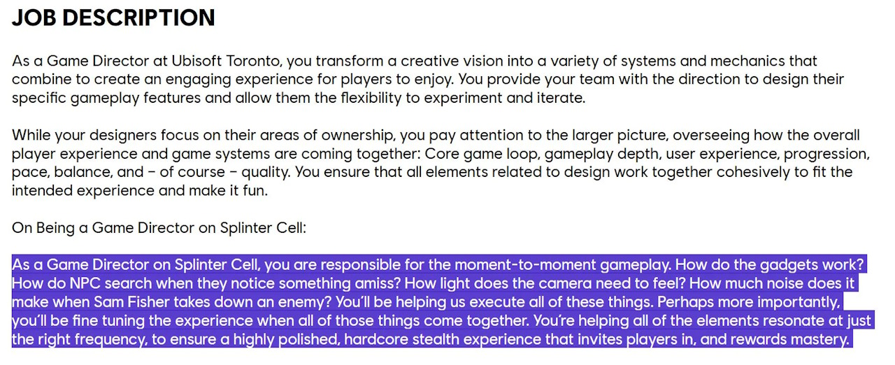 Splinter Cell - vaga de emprego