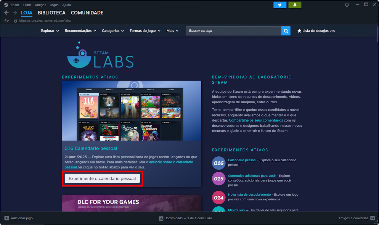 Steam - como acessar Calendário Pessoal