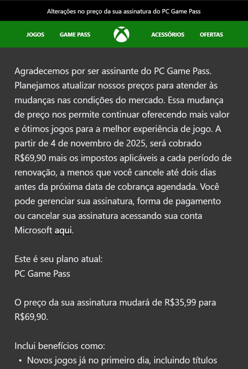 Game Pass Game Pass aumento