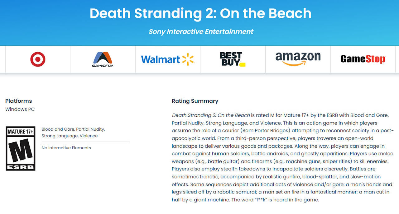 Death Stranding 2 para PC no ESRB