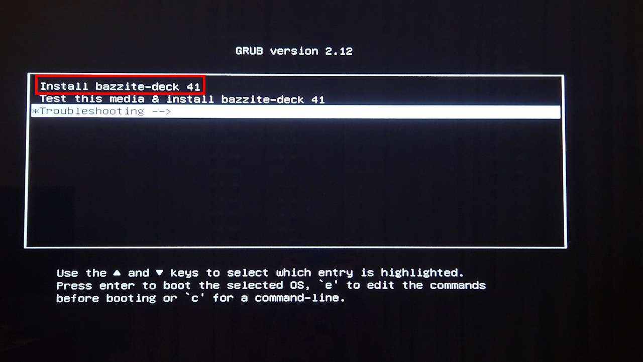 Como instalar o Bazzite - selecionando opção para boot