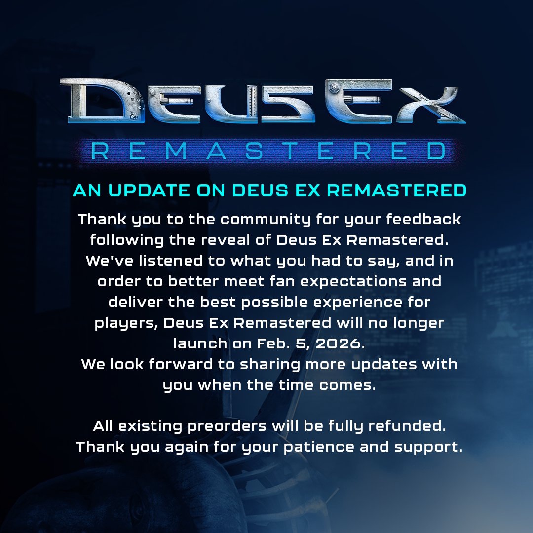 Deus Ex Remastered Deus Ex Remastered é adiado