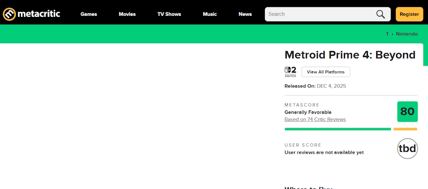 Metroid Prime 4 Beyond - nota no Metacritic
