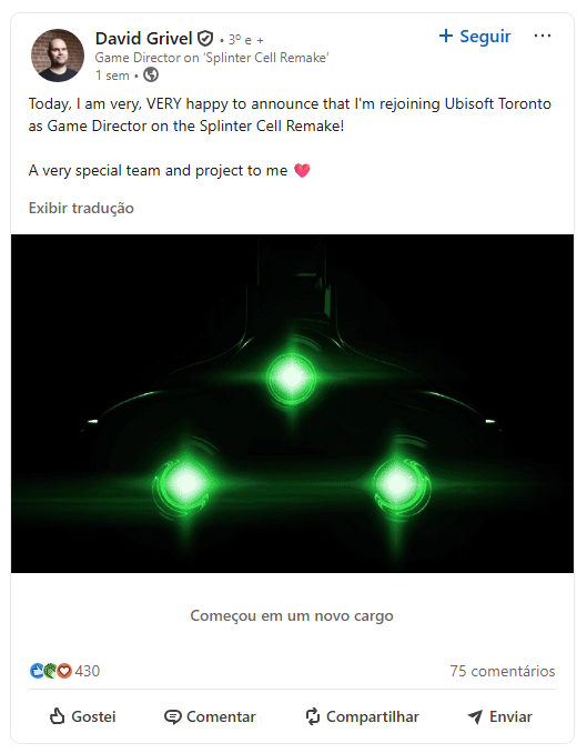 Splinter Cell - David Grivel retorna para projeto