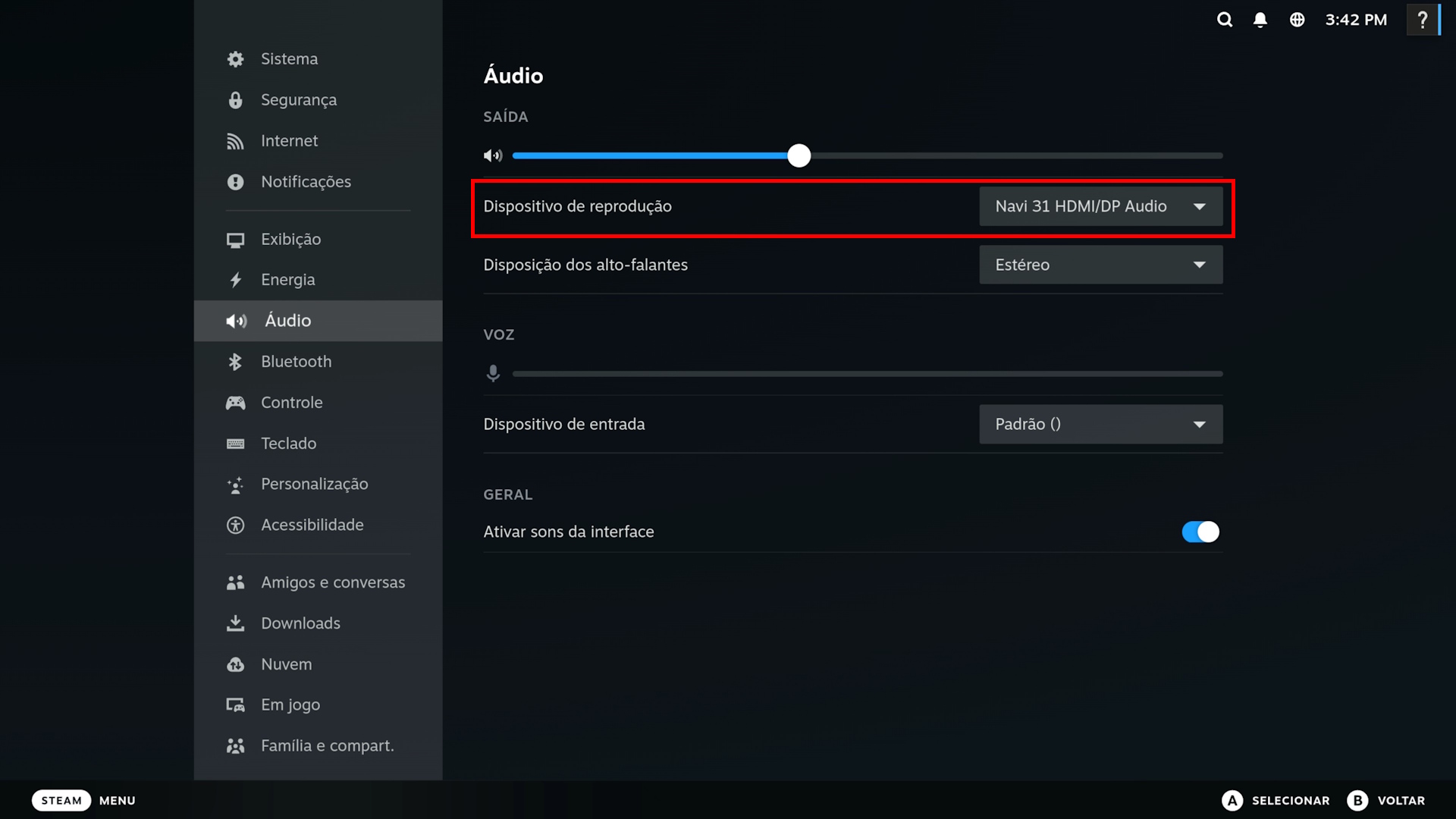 Como configurar o dispositivo de áudio do SteamOS