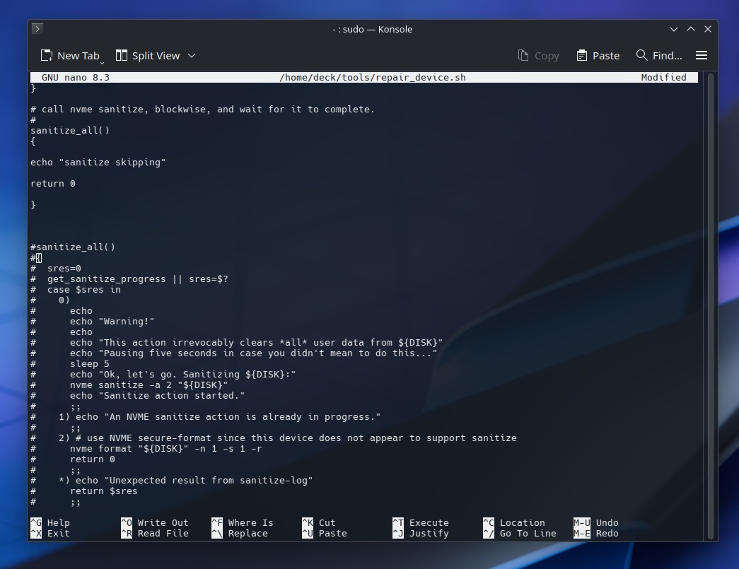 Como instalar o SteamOS - solucionando erro do Sanitize com linha de codigo