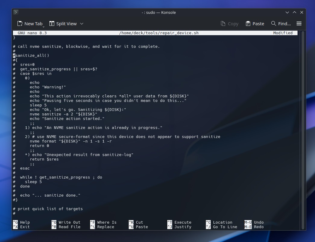 Como instalar o SteamOS - solucionando erro do Sanitize comentando codigo