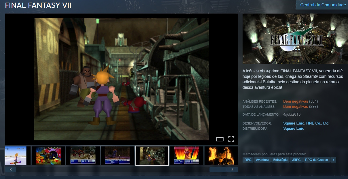 Final Fantasy 7 com análises negativas na Steam