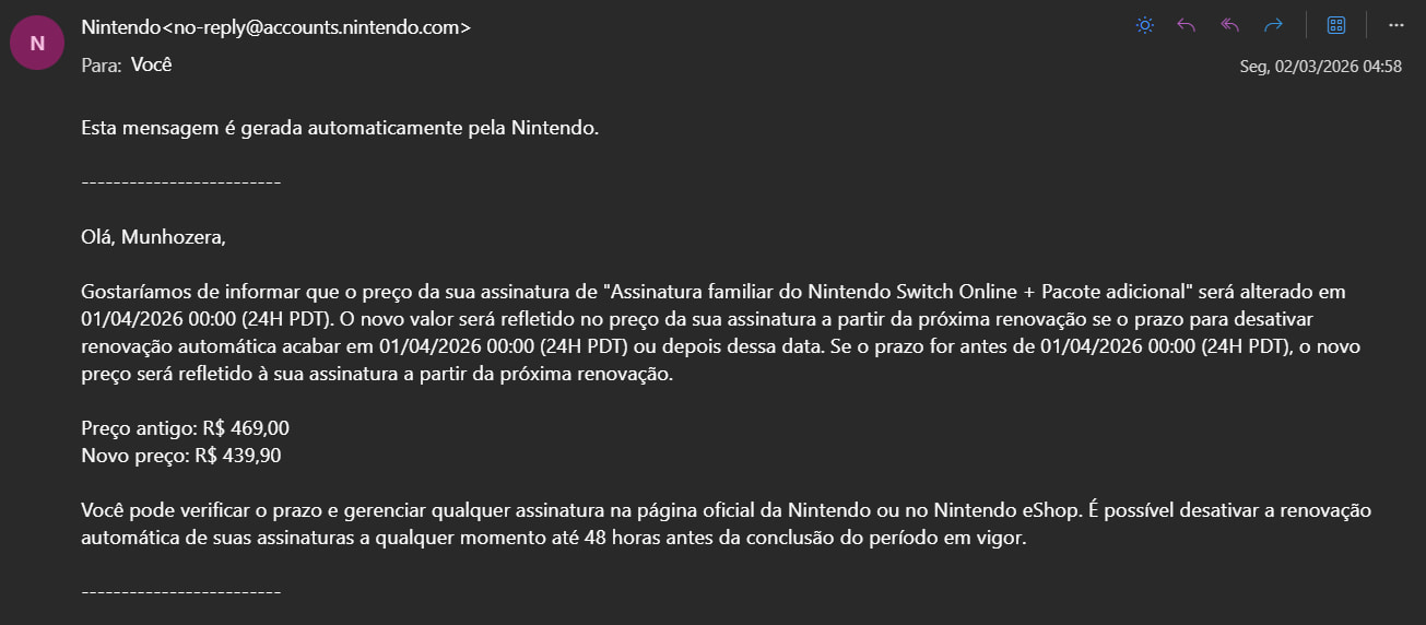 Nintendo Nintendo preço