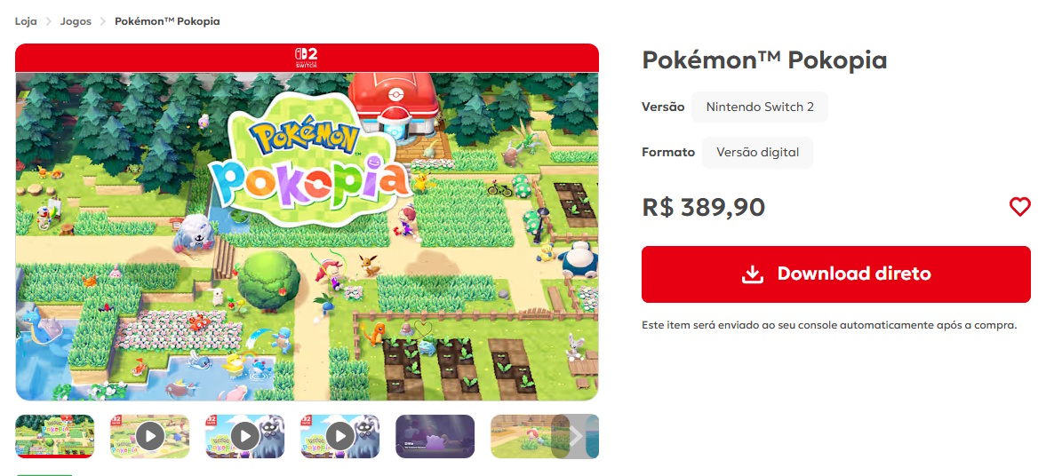 Pokémon Pokopia com novo preço na loja da Nintendo