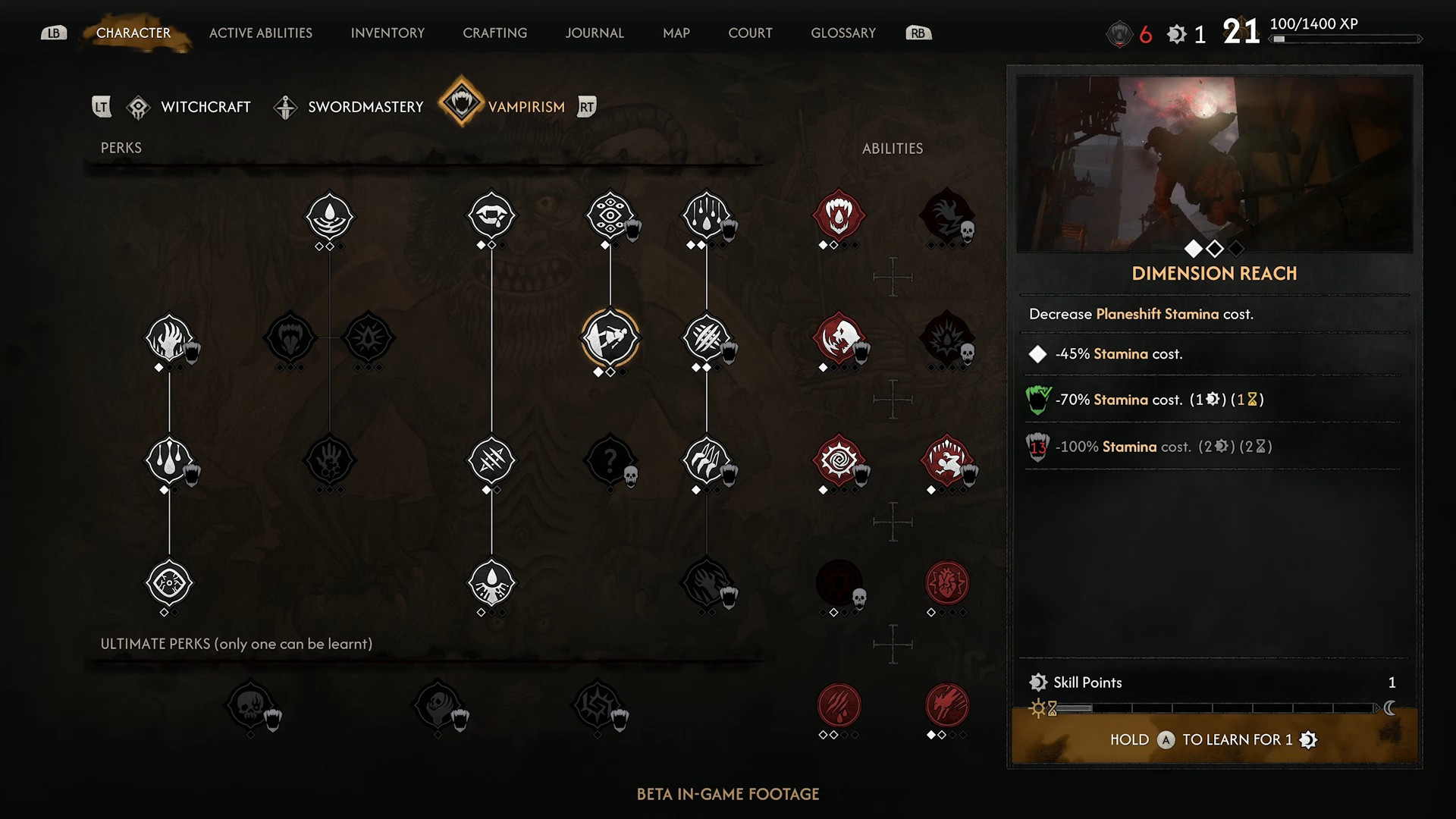 The Blood of Dawnwalker - árvore de habilidades