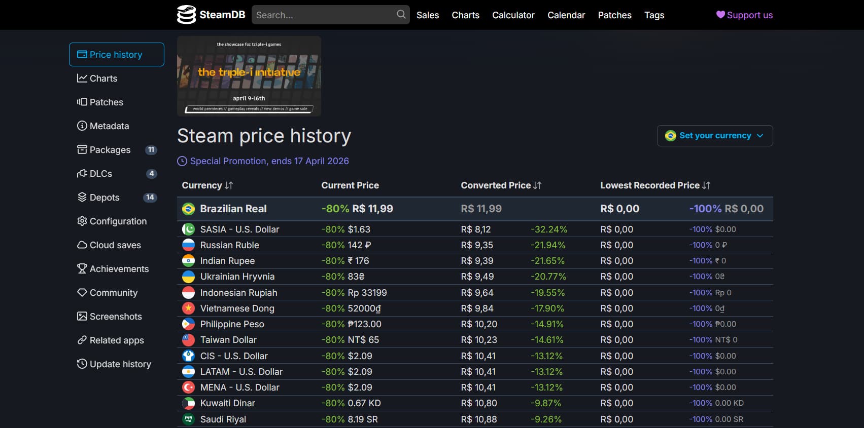 Histórico de preços Steam