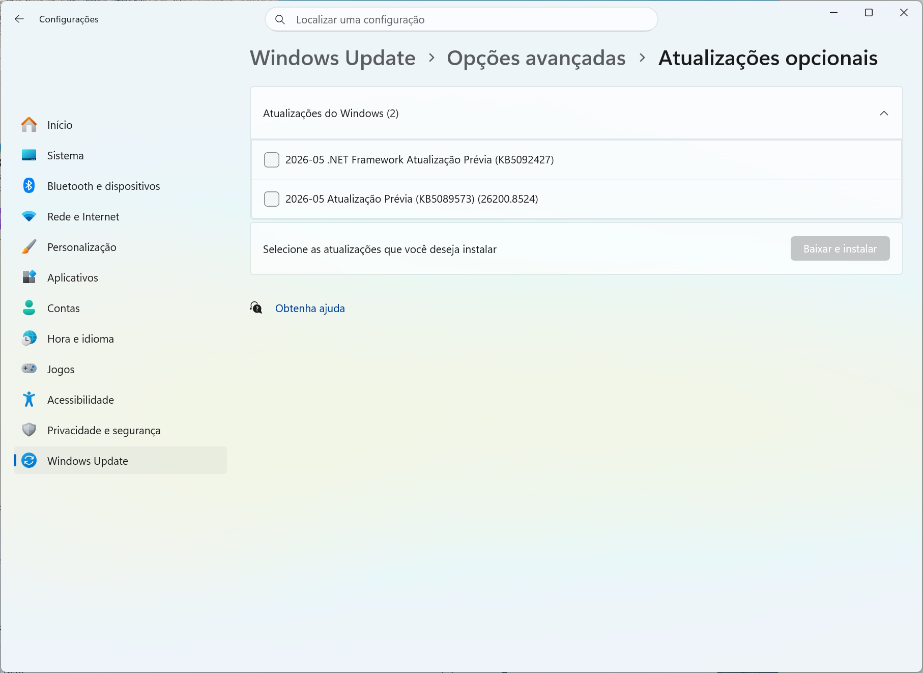 Windows 11 - atualizações opcionais