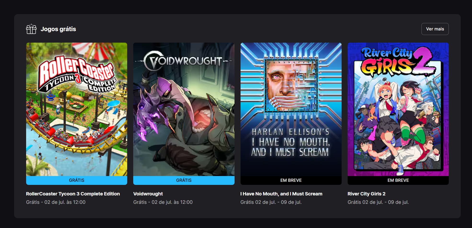 Jogos grátis Epic Games Store