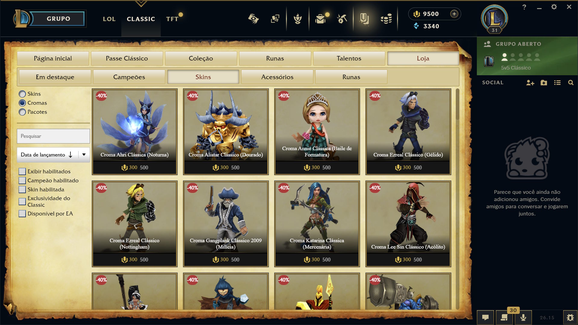League Classic League Classic - cromas de skins clássicas