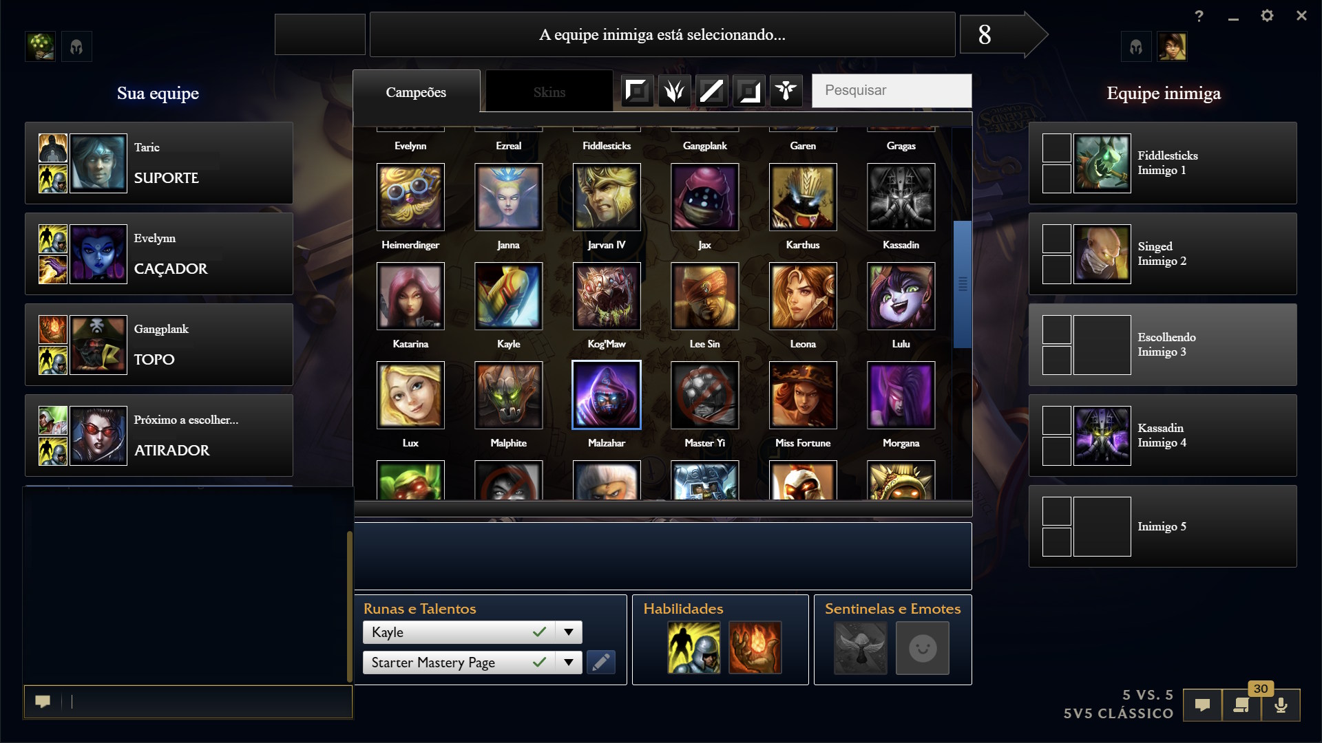 League Classic League Classic - seleção e banimento de personagens