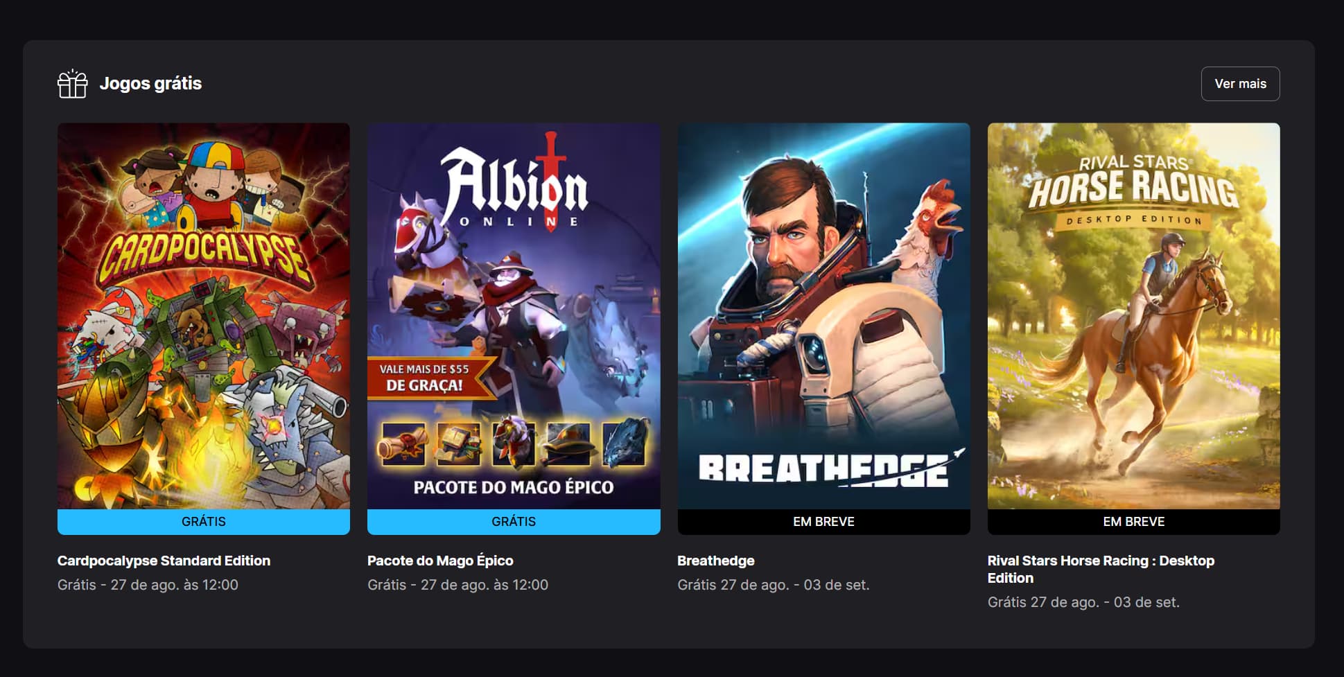 Jogos grátis Epic Games Store