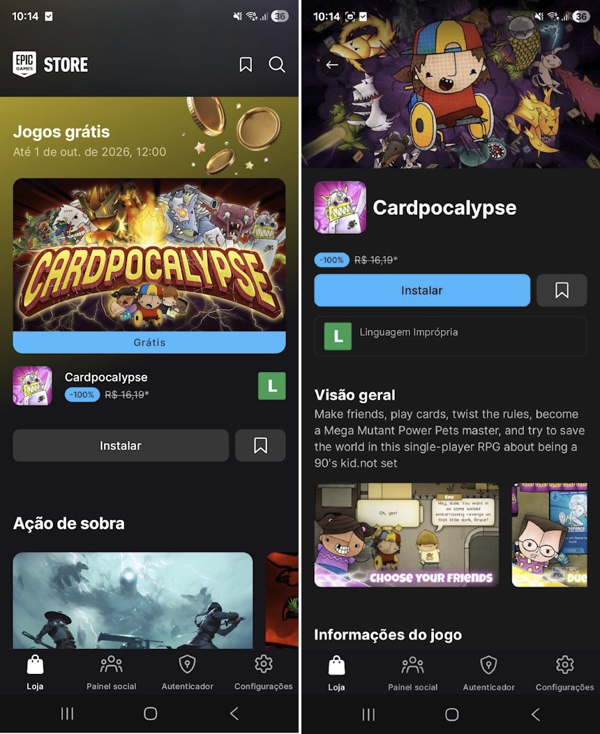 Epic Games Cardpocalypse - jogos grátis na Epic Games Store Mobile