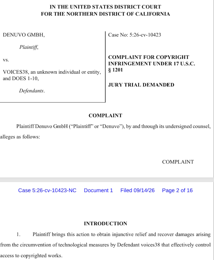 Processo da Denuvo contra Voices38