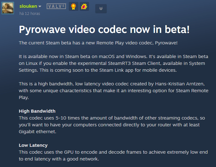 Valve adiciona suporte ao Pyrowave no Steam Remote Play
